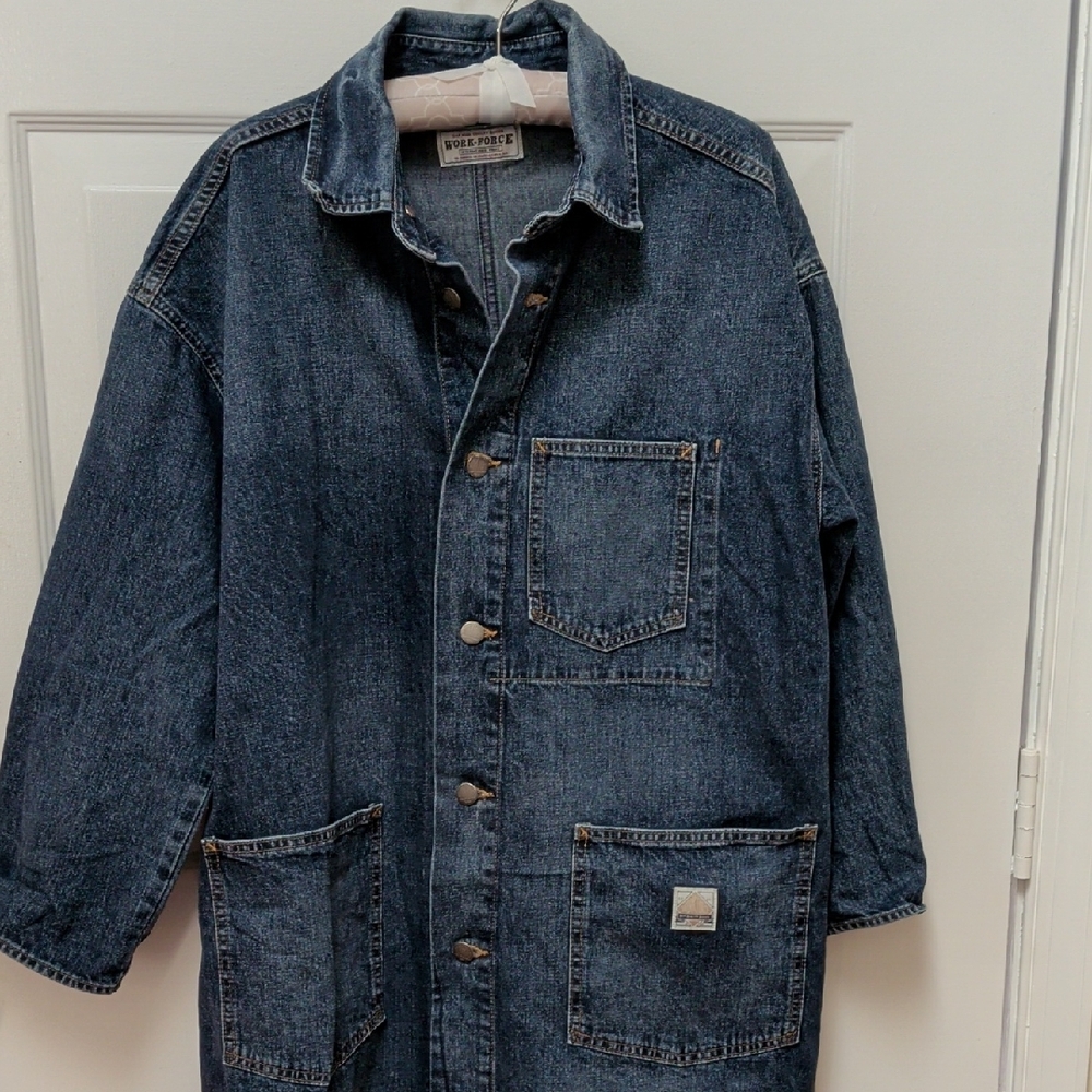 Gap Workwear Dark Blue Long Denim Trench Coat - Picture 3 of 14